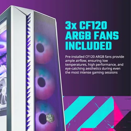 Cooler Master MasterBox 520 Mesh ARGB White E-ATX Mid Tower Case White - Image 3