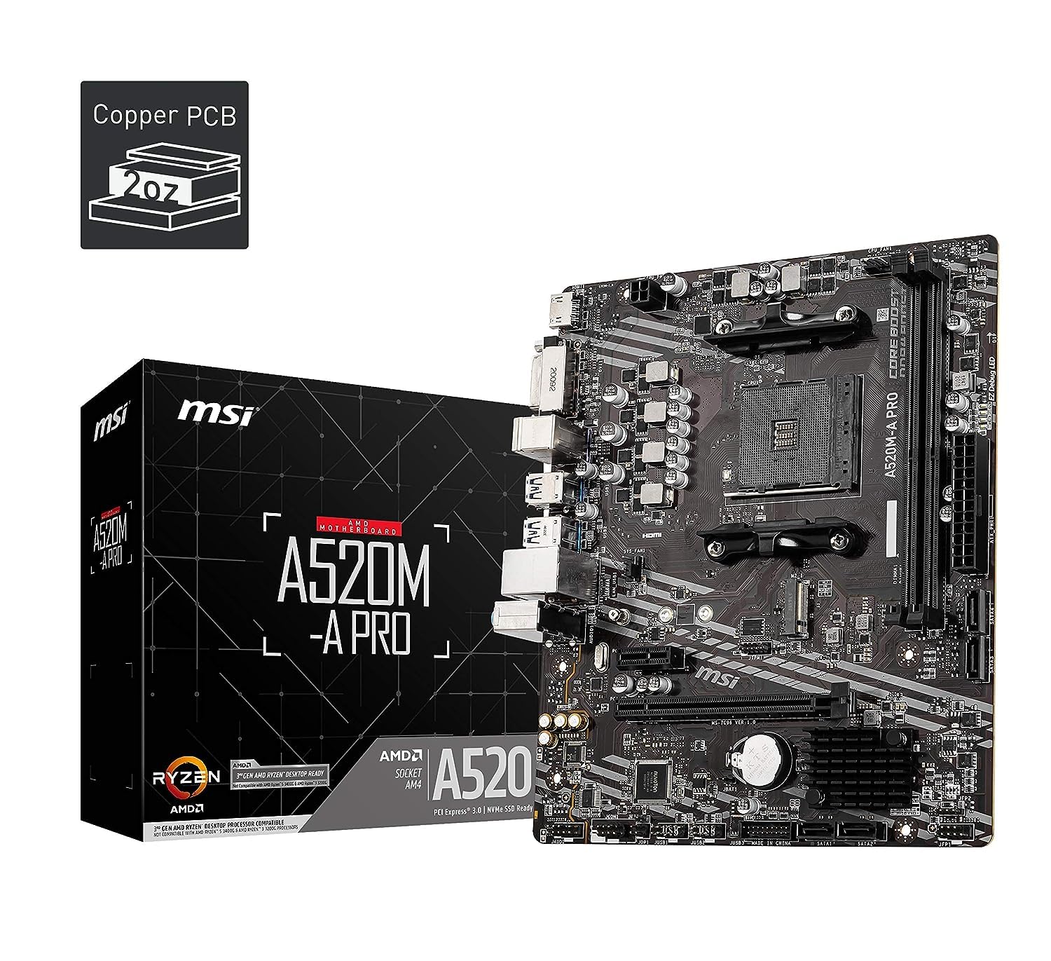 81LKKjLD1pL._SL1500_ MSI A520M-A PRO DDR4 Motherboard AM4Socket - Image 1