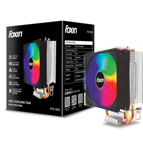 Foxin CPU Fan For Intel and AMD Socket 90mm RGB FCF 003