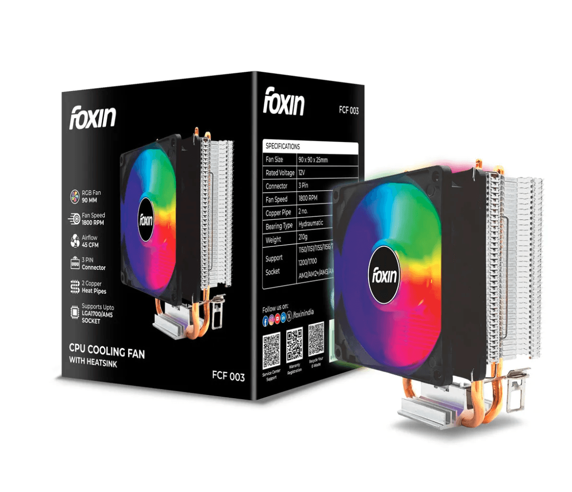 fcf 003 Foxin CPU Fan For Intel and AMD Socket 90mm RGB FCF 003 - Image 1